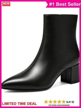 Wide Width Ankle Boots Pointed Toe 2 Inch Block Heel Faux Leather